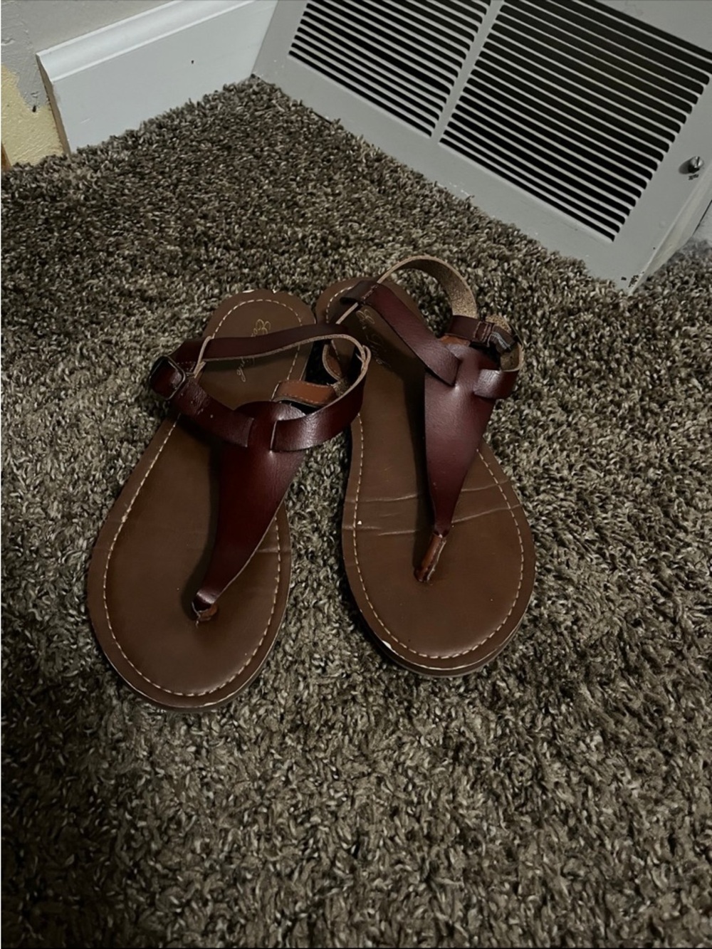 Brown Leather T-Strap Sandals